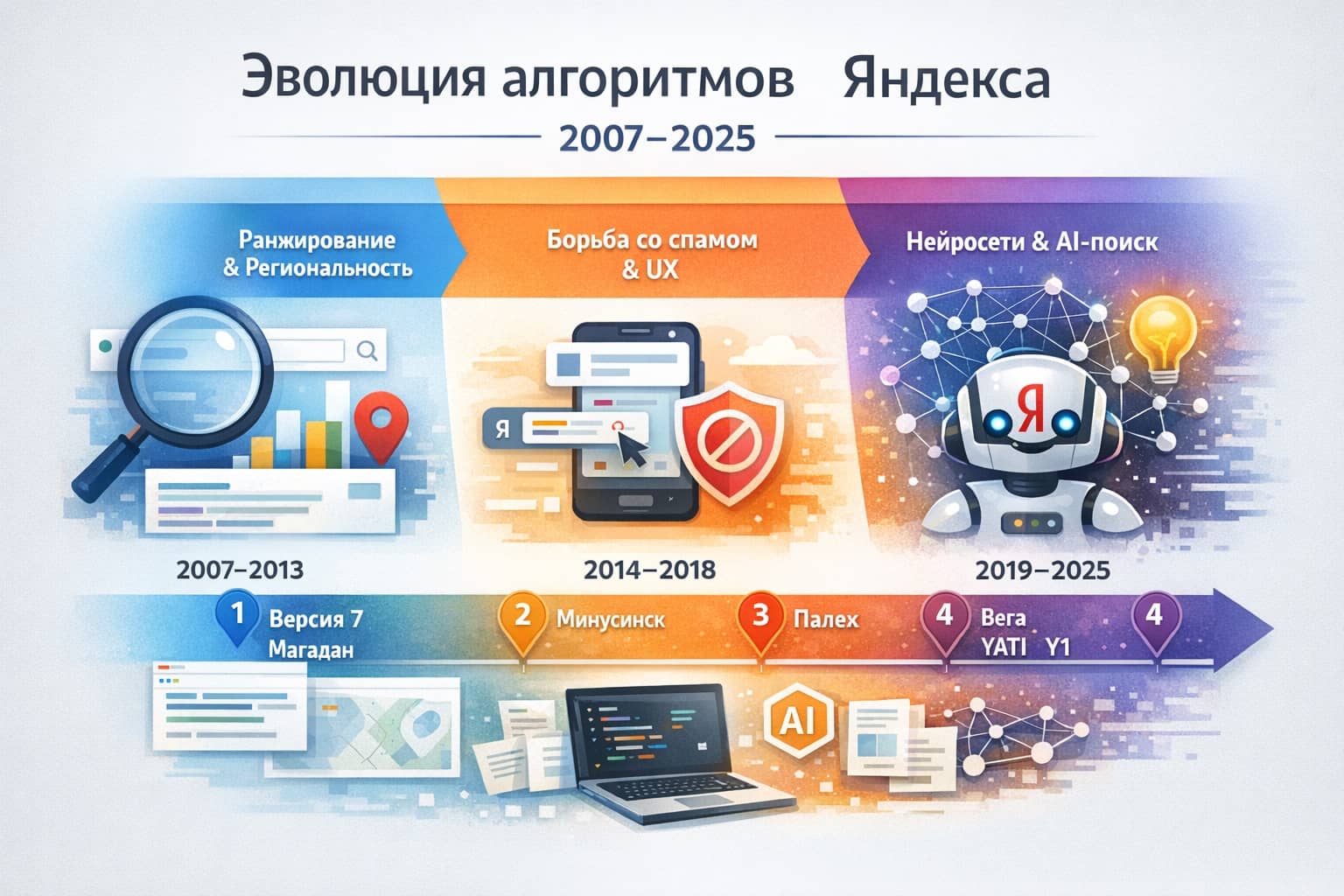 Хронология алгоритмов Яндекса 2007 - 2025
