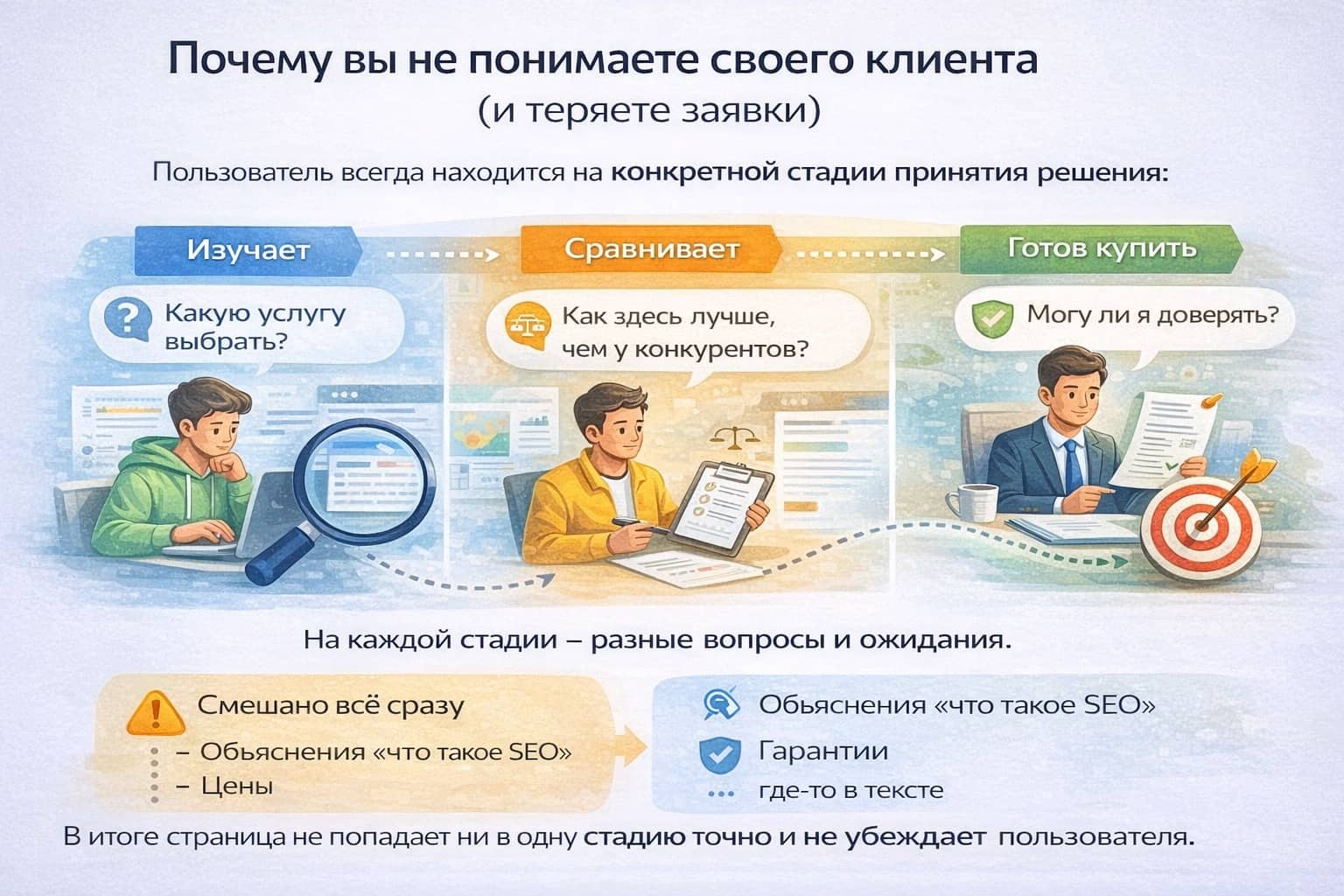 Стадии принятия решения: определяем в 2 клика и формируем SEO структуру страницы